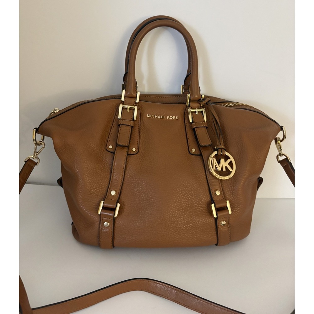 MICHAEL KORS Bedford Medium Satchel Brown Leather Purse Bag Adjustable EUC